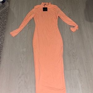 Orange long fitted j Lux label dress brand new